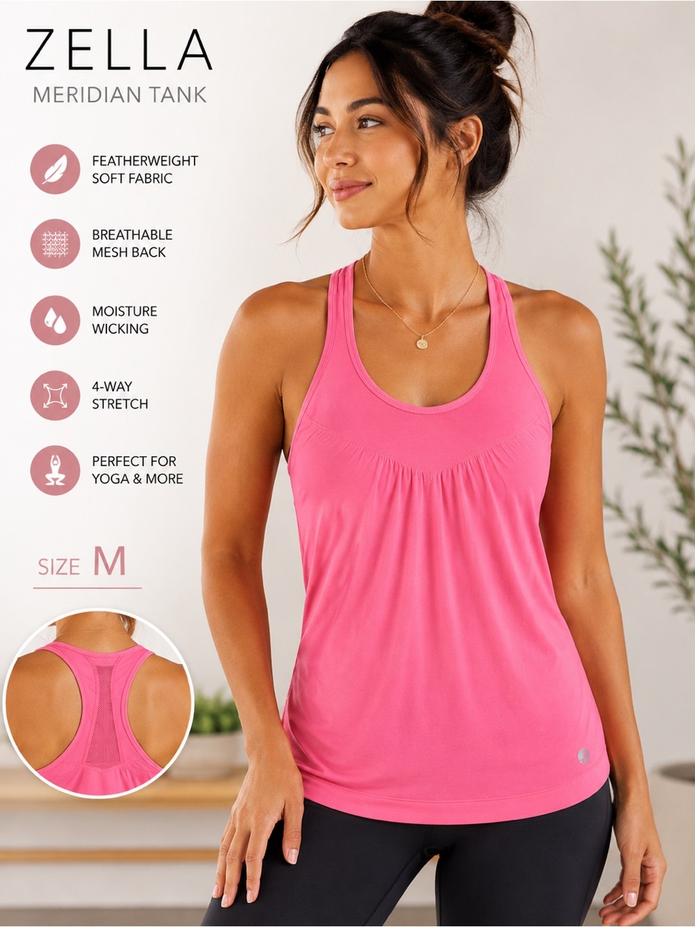 Zella Meridian Seamless Racerback Tank Pink Medium Workout Yoga Athleisure Top